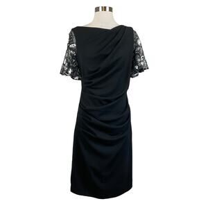 Betsy & Adam Embroidered Short Flutter Sleeve Sheath Cocktail Dress Black Size 8